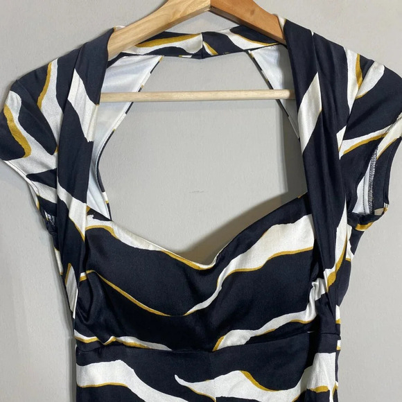 Vintage Cache Silk Queen Anne Zebra Print Bodycon Dress Women's 4 Black White - Picture 6 of 14